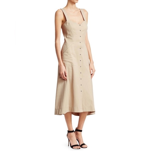 A.L.C. Varelli Women’s Button Front Midi Dress Khaki Tan Size 4 - Picture 2 of 13